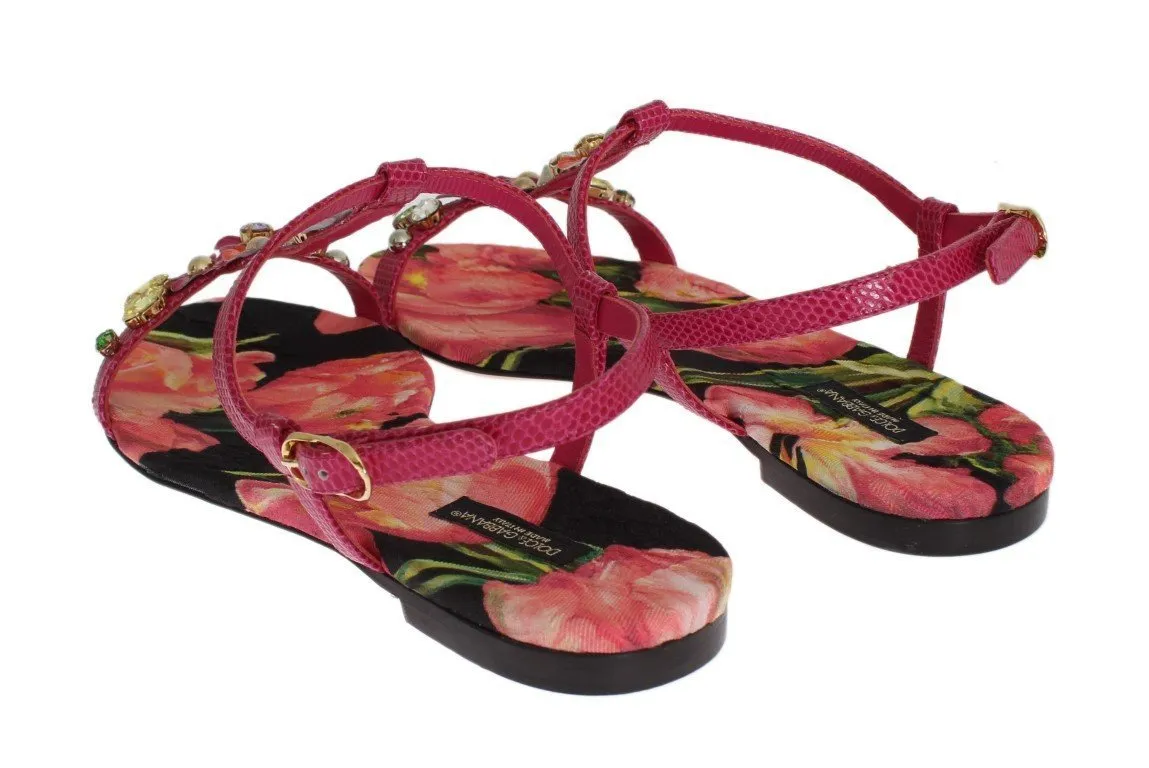 Pink Lizard Crystal Floral Sandals