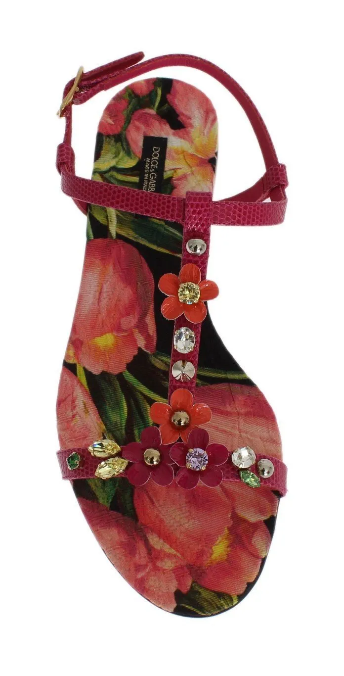 Pink Lizard Crystal Floral Sandals