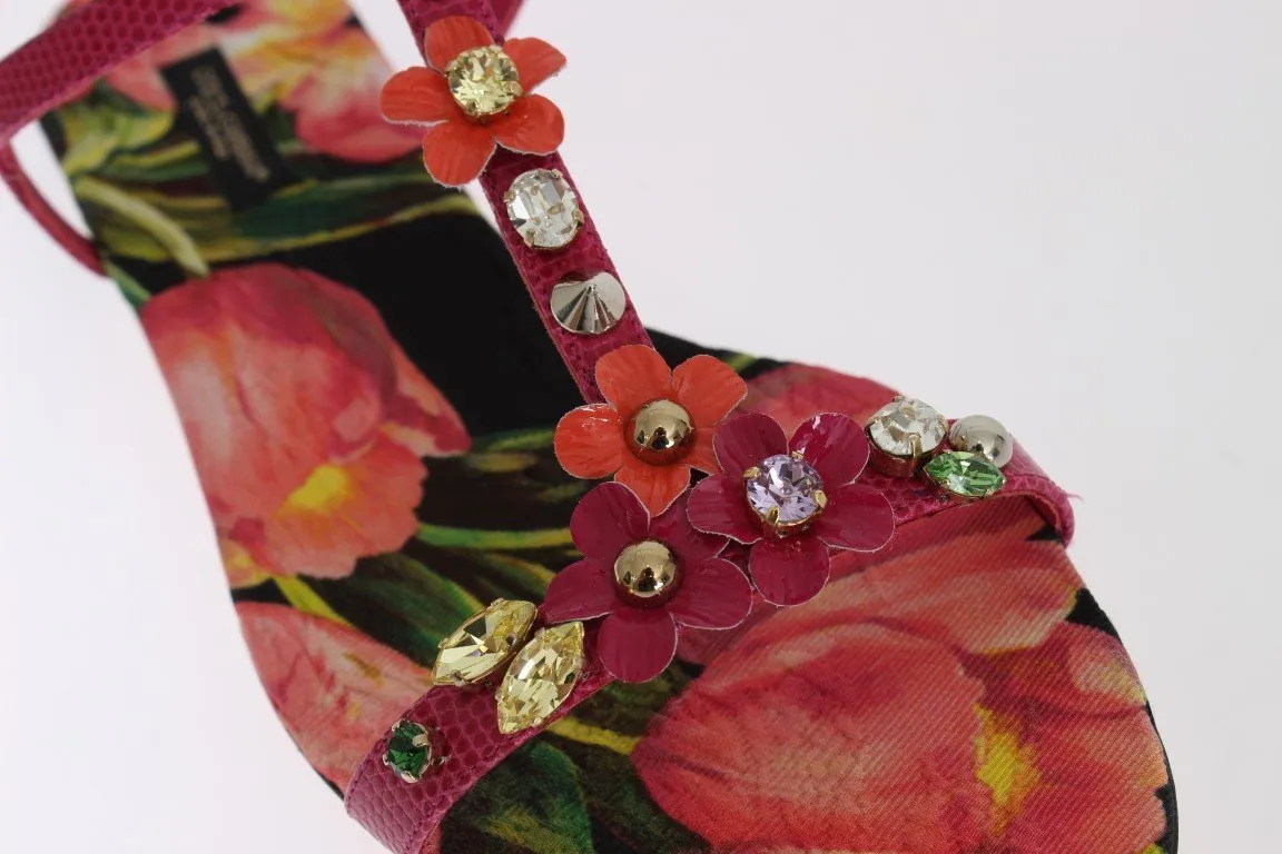 Pink Lizard Crystal Floral Sandals