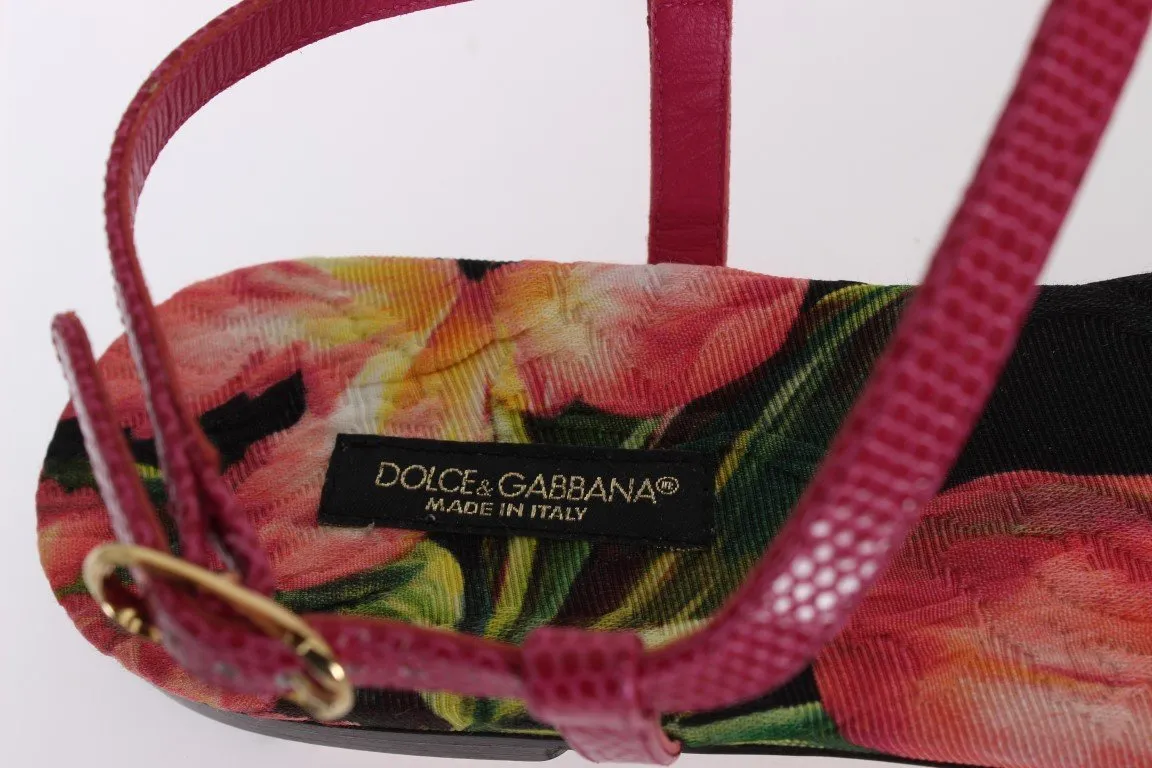 Pink Lizard Crystal Floral Sandals