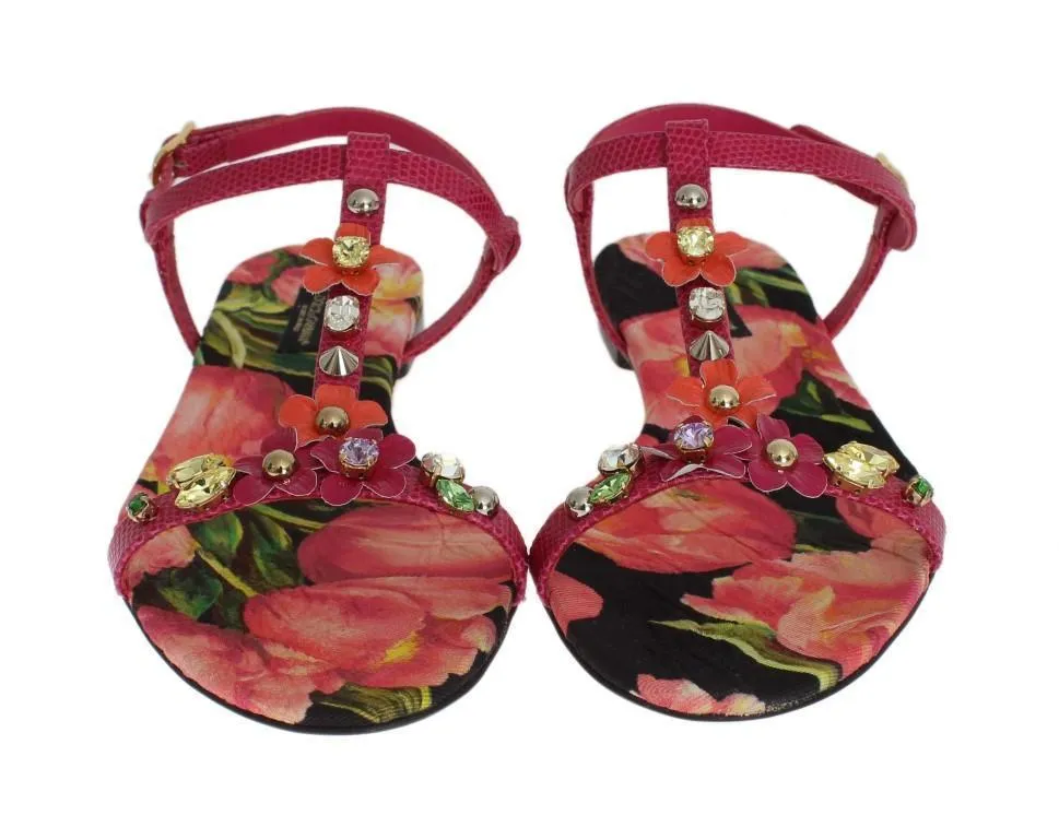 Pink Lizard Crystal Floral Sandals