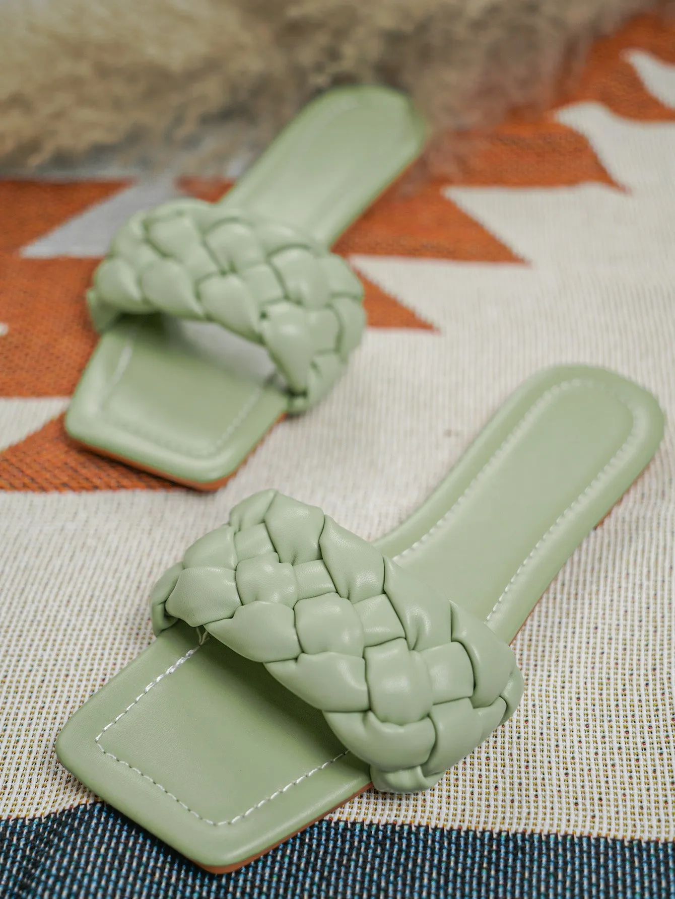 Pistachio Matte Weave Flat Sole Slide