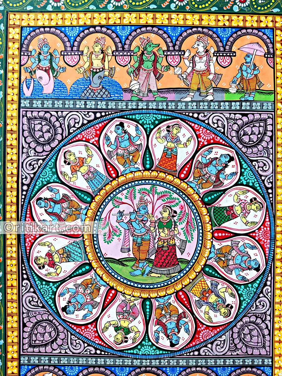 Radha Krishna with Dashavatar Pattachitra-Design 2