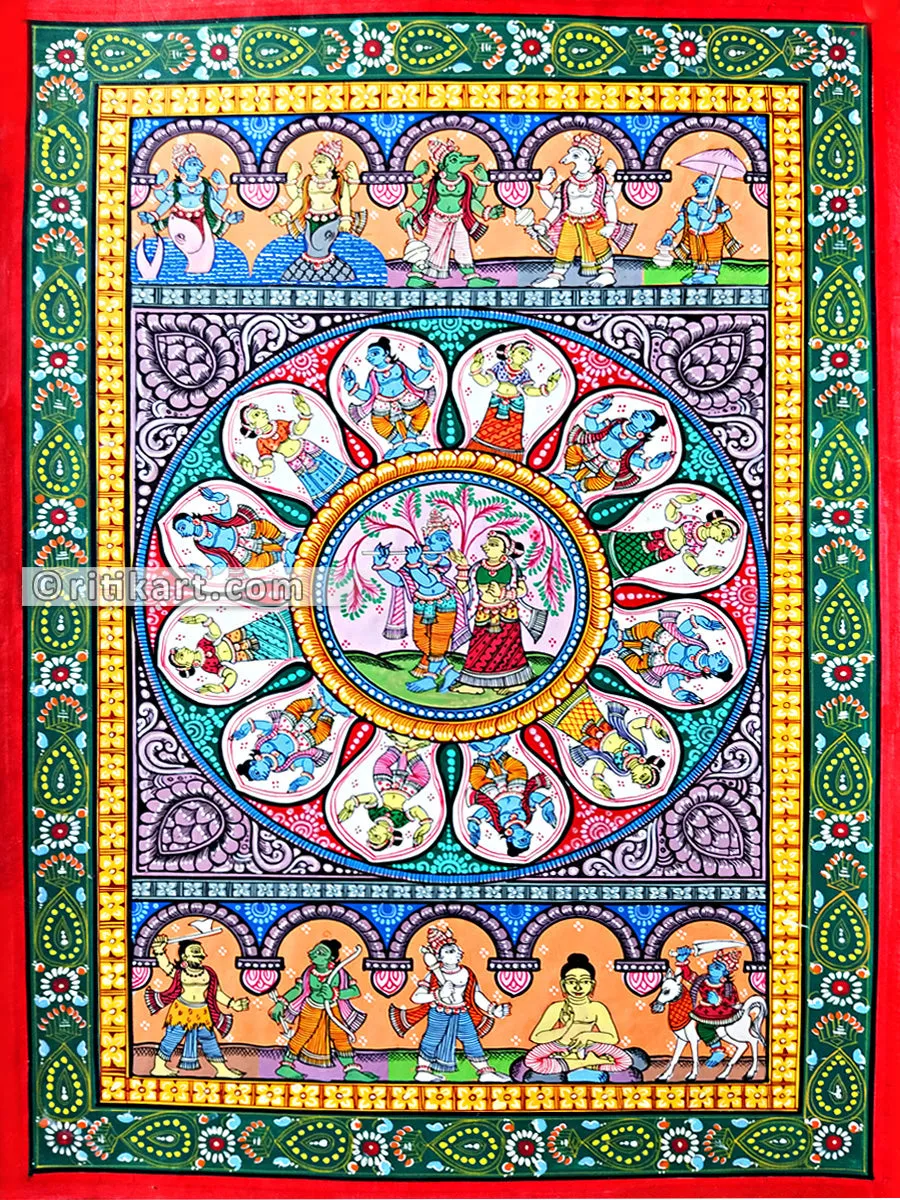 Radha Krishna with Dashavatar Pattachitra-Design 2