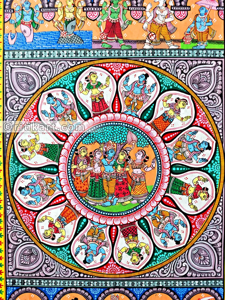 Radha Krishna with Dashavatar Pattachitra