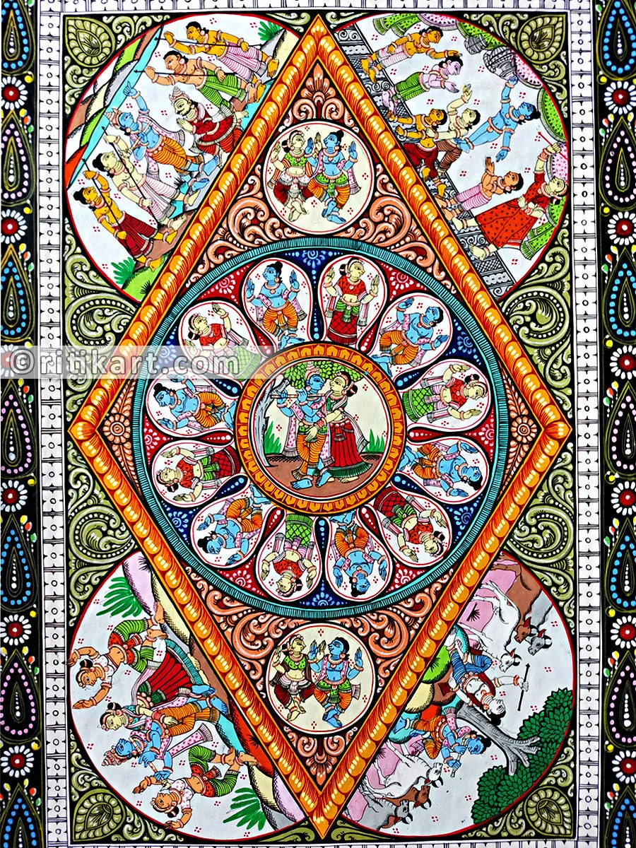 Radha Krishna with Krishna Leela Pattachitra