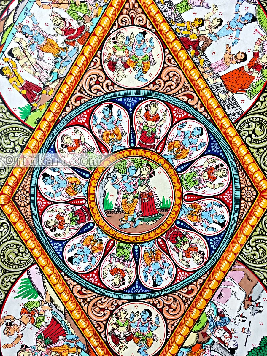 Radha Krishna with Krishna Leela Pattachitra