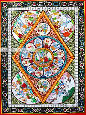 Radha Krishna with Krishna Leela Pattachitra