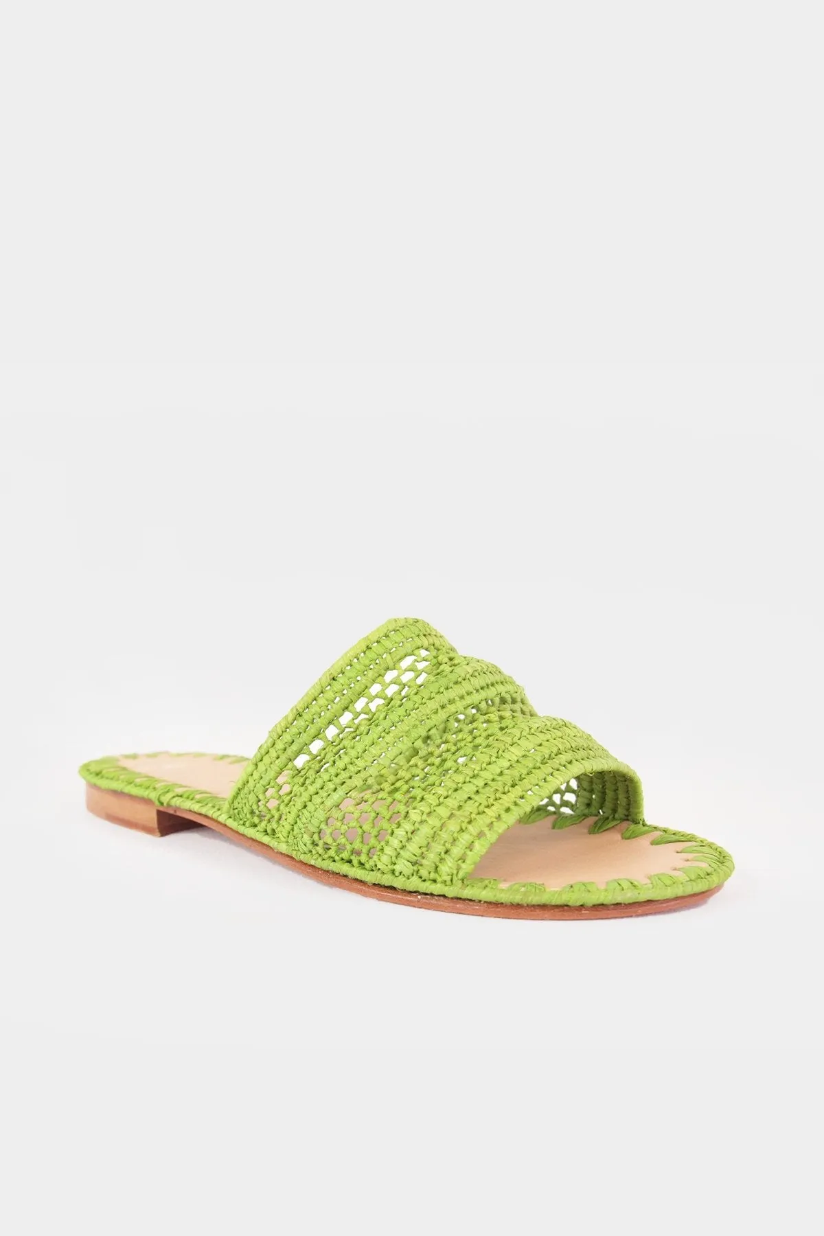 Raffia Flat Cut Out Sandal in Green