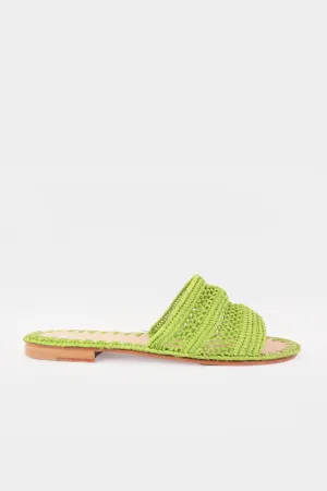 Raffia Flat Cut Out Sandal in Green