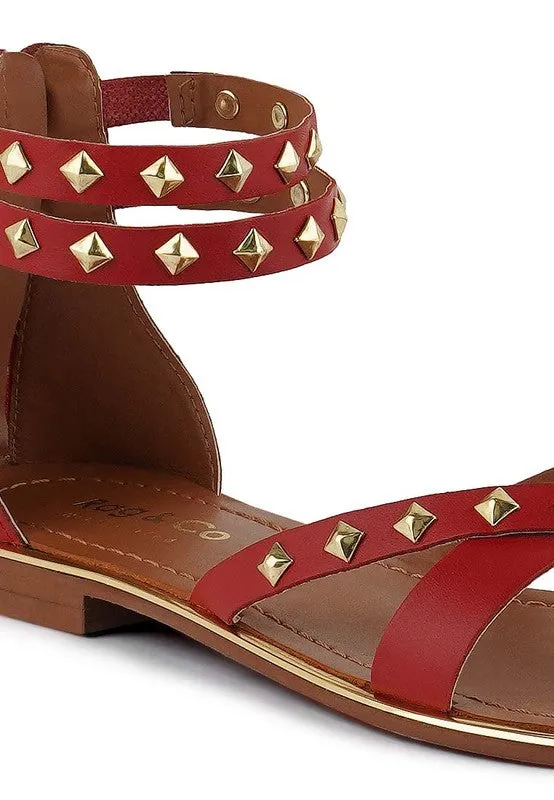 Rag & Co Emmeth Studs Embellished Leather Flat Sandals