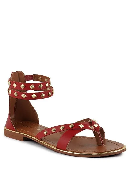 Rag & Co Emmeth Studs Embellished Leather Flat Sandals