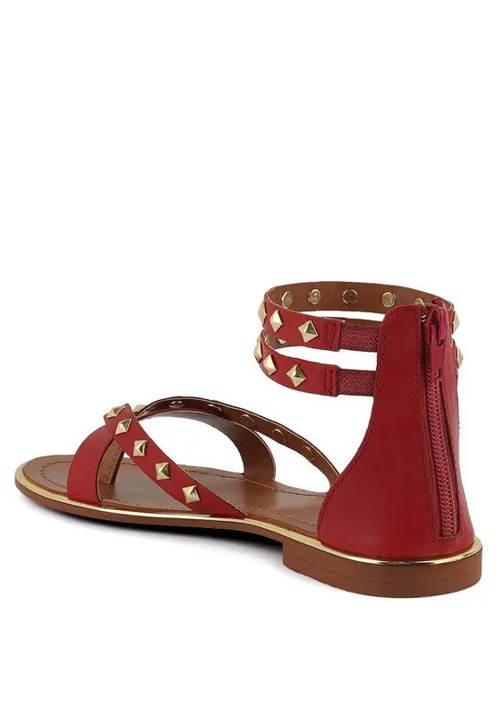 Rag & Co Emmeth Studs Embellished Leather Flat Sandals