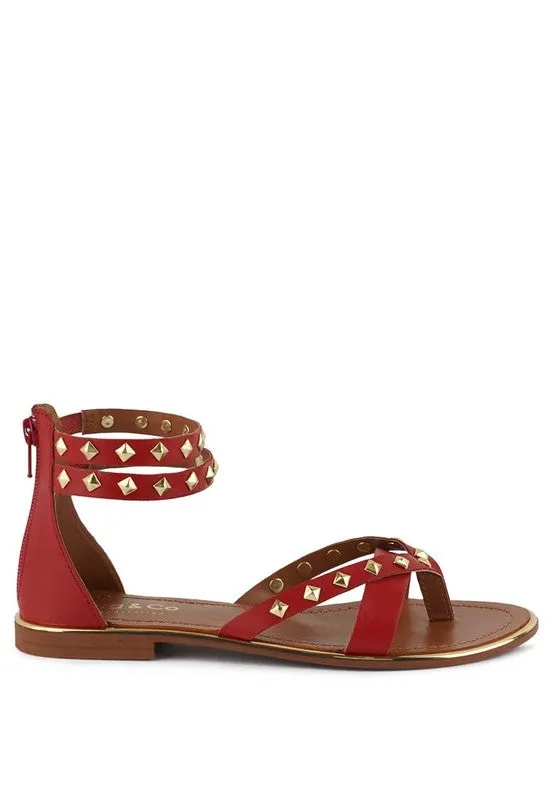 Rag & Co Emmeth Studs Embellished Leather Flat Sandals