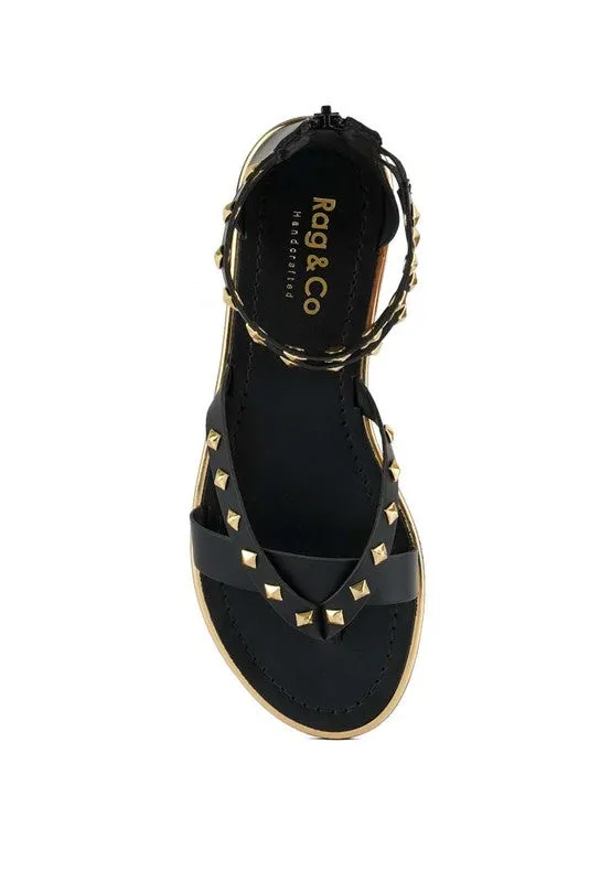 Rag & Co Emmeth Studs Embellished Leather Flat Sandals