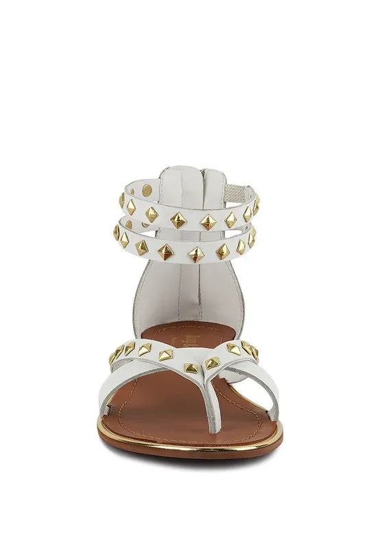 Rag & Co Emmeth Studs Embellished Leather Flat Sandals
