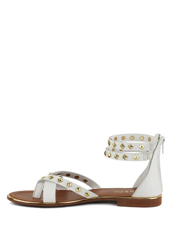 Rag & Co Emmeth Studs Embellished Leather Flat Sandals