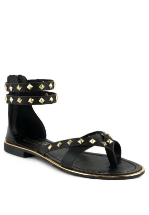 Rag & Co Emmeth Studs Embellished Leather Flat Sandals