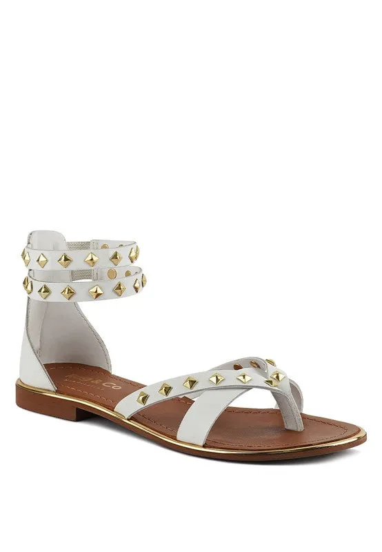 Rag & Co Emmeth Studs Embellished Leather Flat Sandals