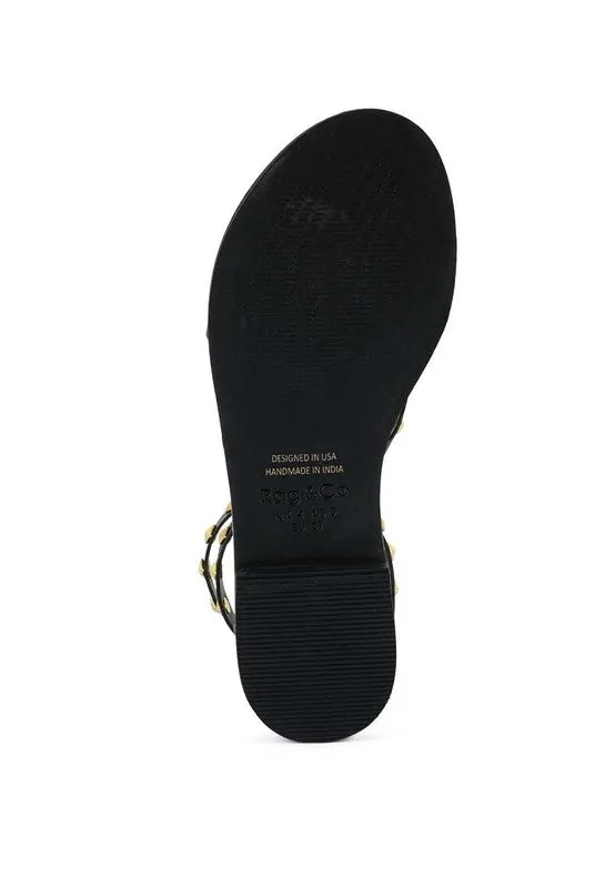 Rag & Co Emmeth Studs Embellished Leather Flat Sandals