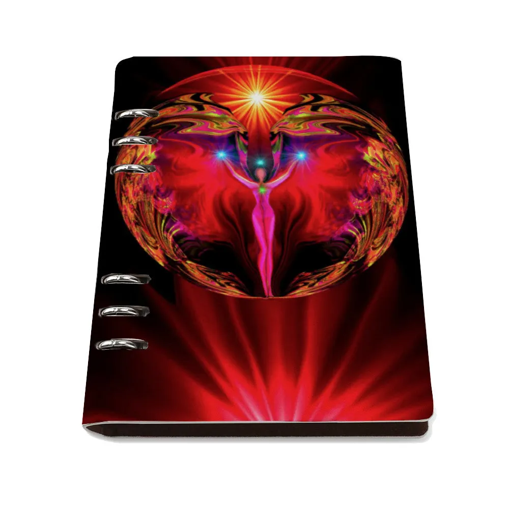 Red Binder Notebook with Unique Root Chakra Energy Art called Primal Healing, A5 Lined Journal
