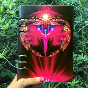 Red Binder Notebook with Unique Root Chakra Energy Art called Primal Healing, A5 Lined Journal