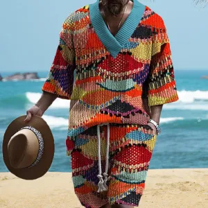 Retro Printed Comfortable Loose Short-Sleeved Two-Piece Set