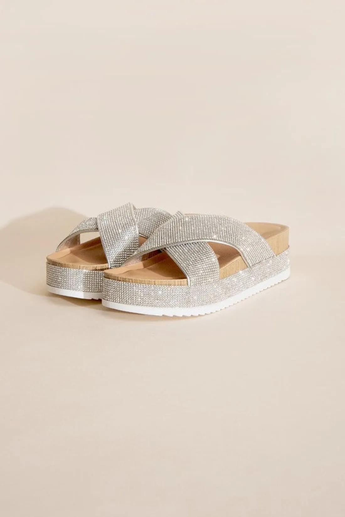 RHINESTONE PLATFORM SLIDES