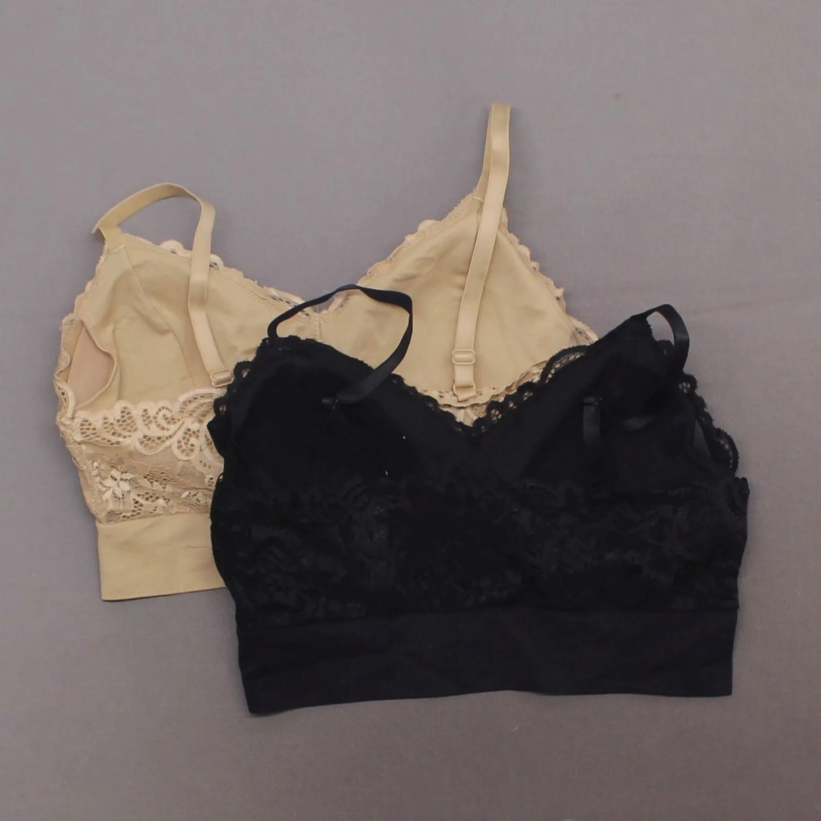 Rhonda Shear 2 Pack Lace Leisure Bras With Removable Pads Black/ Nude Large
