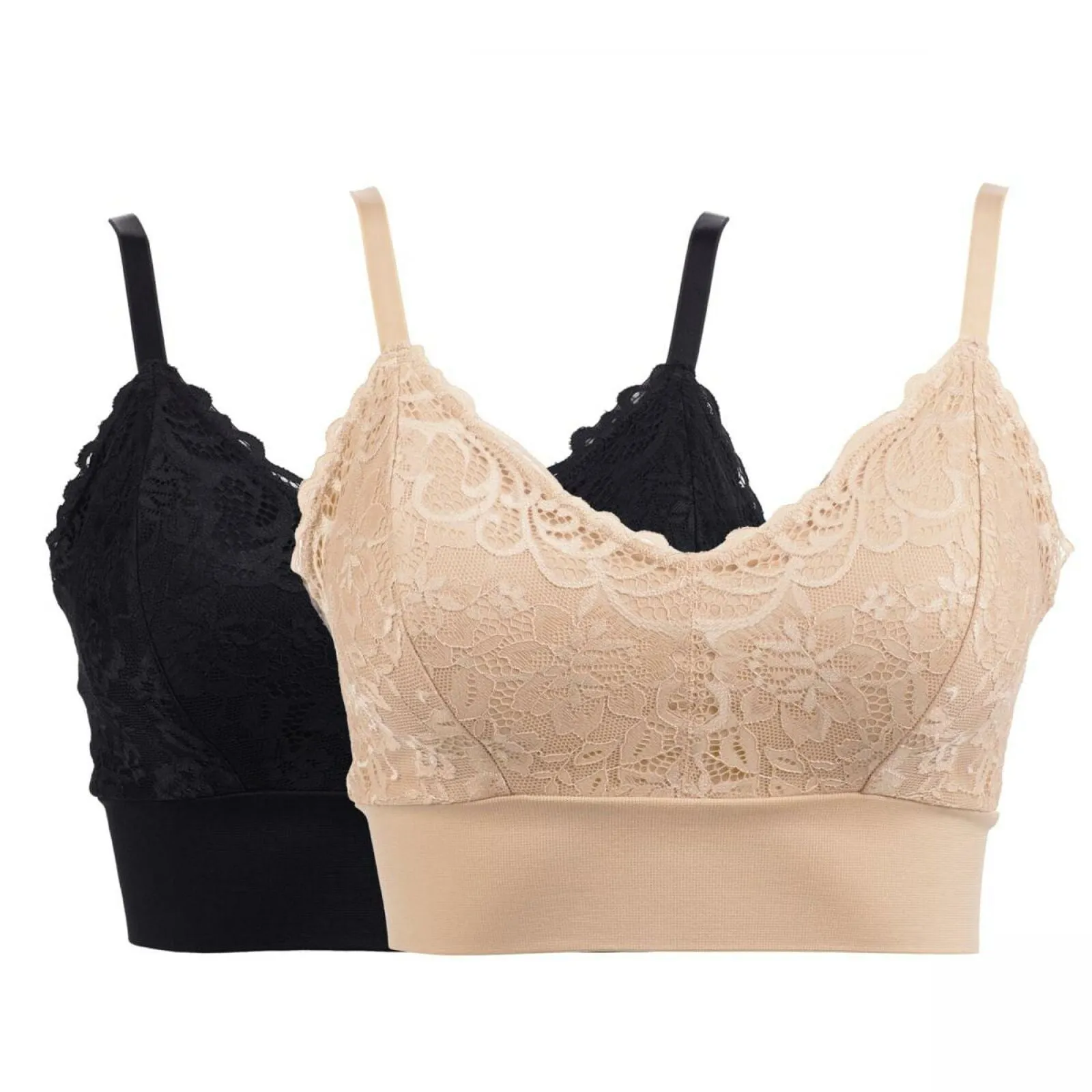Rhonda Shear 2 Pack Lace Leisure Bras With Removable Pads Black/ Nude XL