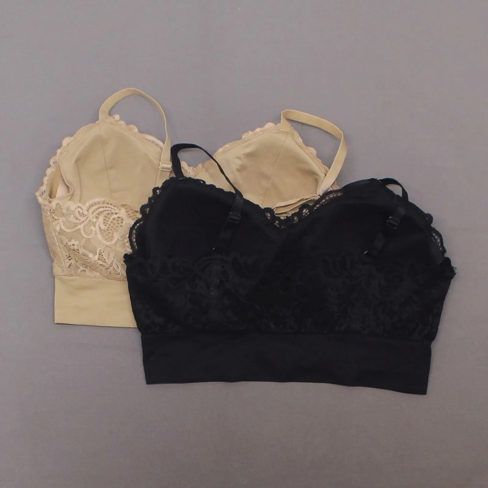 Rhonda Shear 2 Pack Lace Leisure Bras With Removable Pads Black/ Nude XL