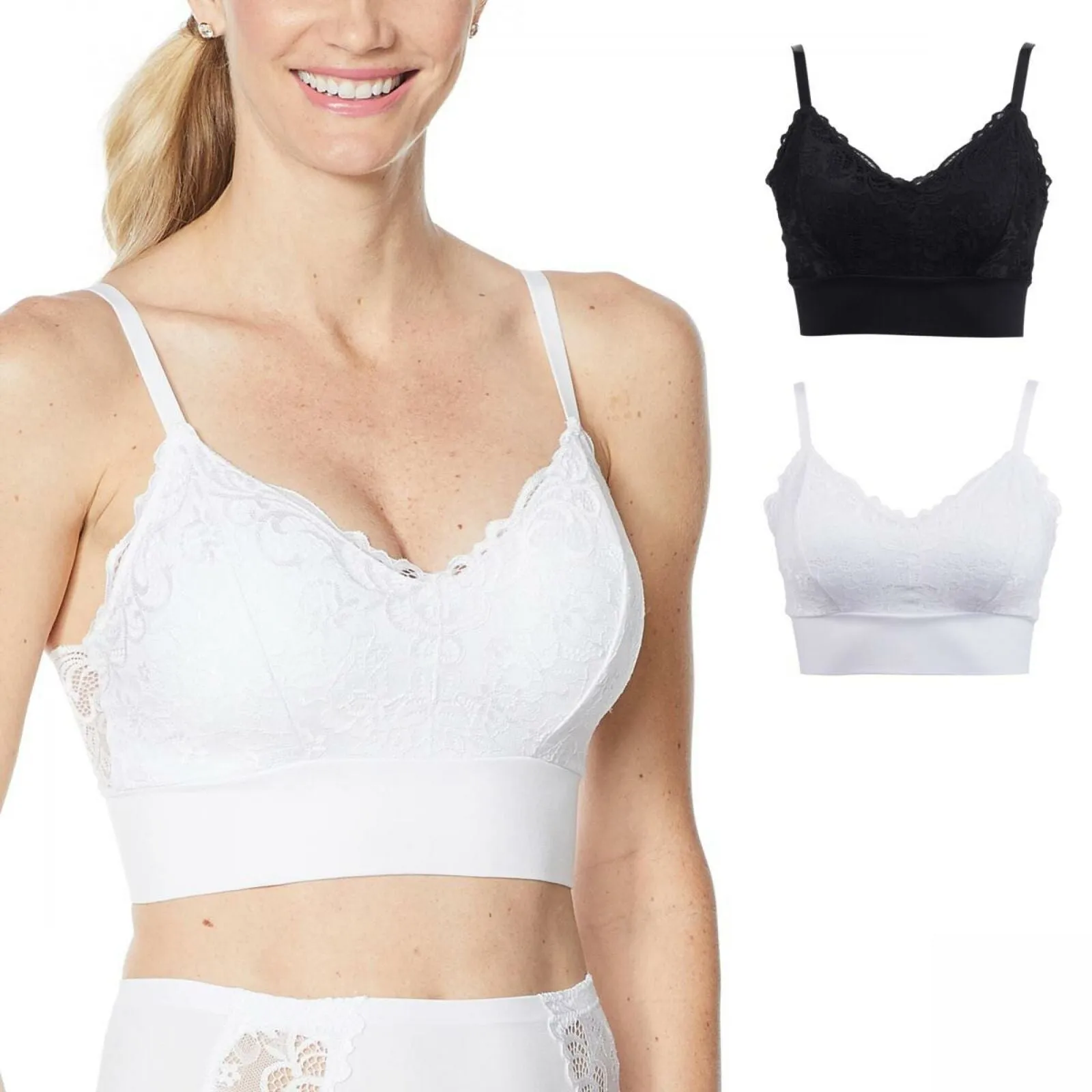 Rhonda Shear 2 Pack Lace Leisure Bras With Removable Pads Black/White Large
