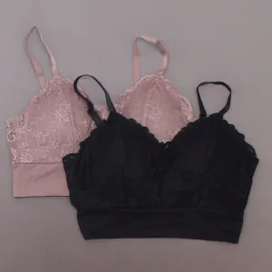 Rhonda Shear 2 Pack Lace Leisure Bras With Removable Pads Mocha/ Black Large