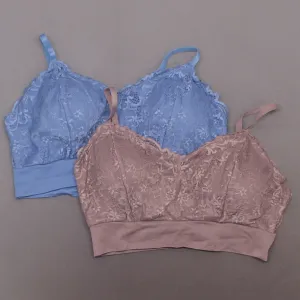 Rhonda Shear 2 Pack Lace Leisure Bras With Removable Pads Mocha/ Blue Plus 2X