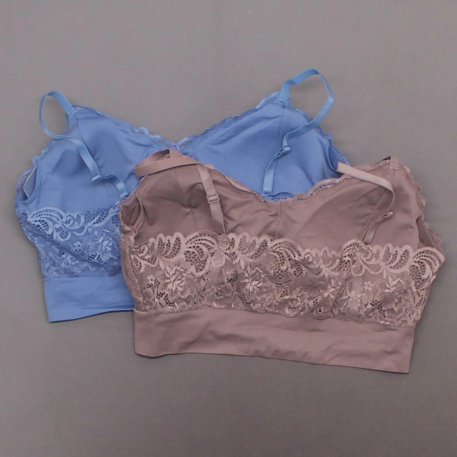 Rhonda Shear 2 Pack Lace Leisure Bras With Removable Pads Mocha/ Blue Plus 2X
