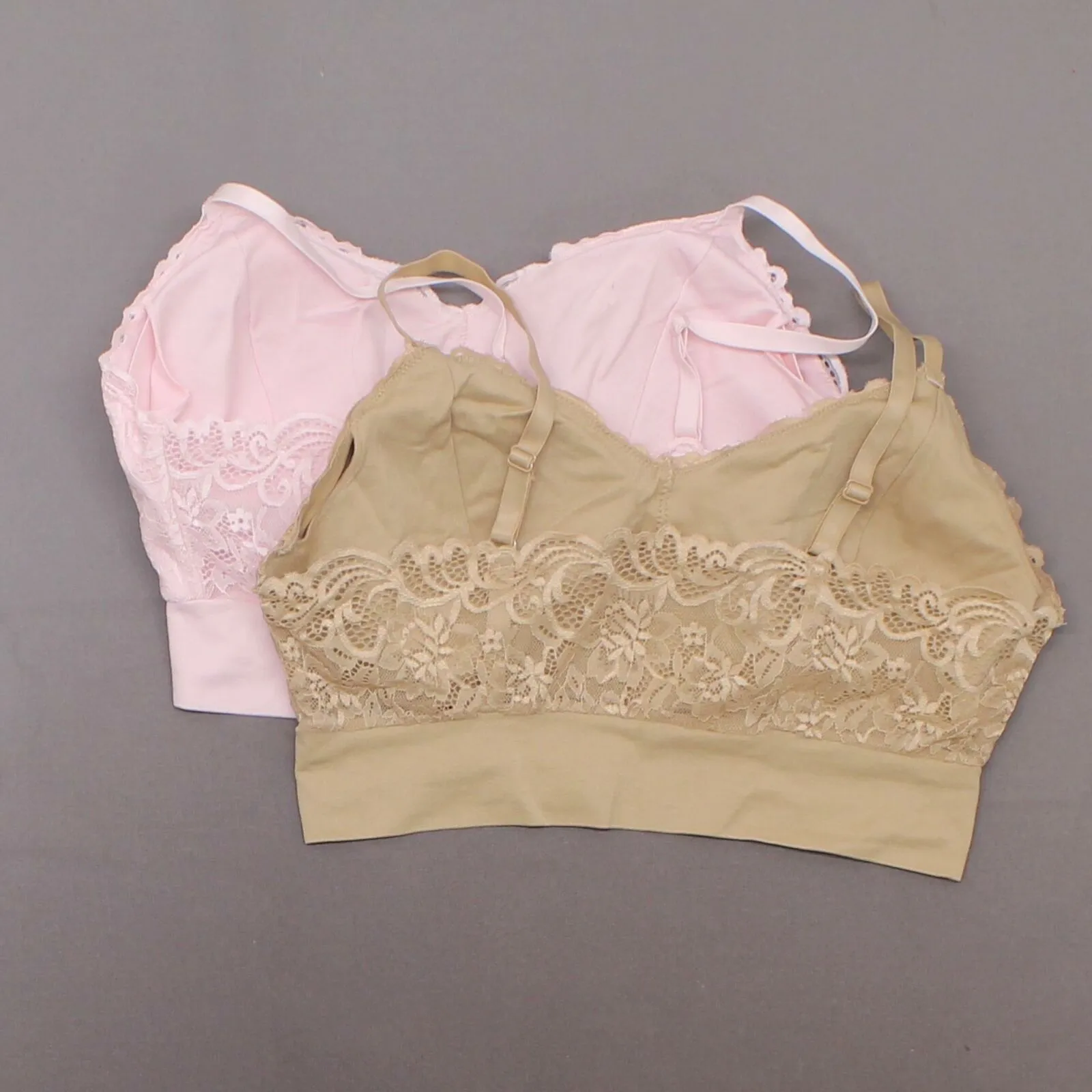 Rhonda Shear 2 Pack Lace Leisure Bras With Removable Pads Nude/ Pink Plus 1X