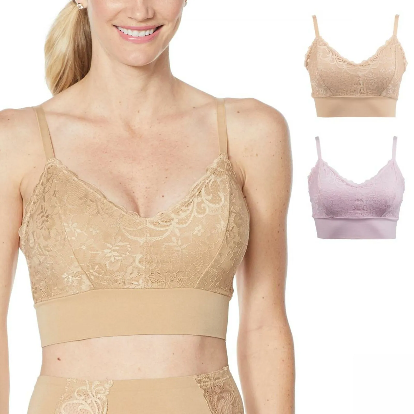 Rhonda Shear 2 Pack Lace Leisure Bras With Removable Pads Nude/ Pink Plus 1X