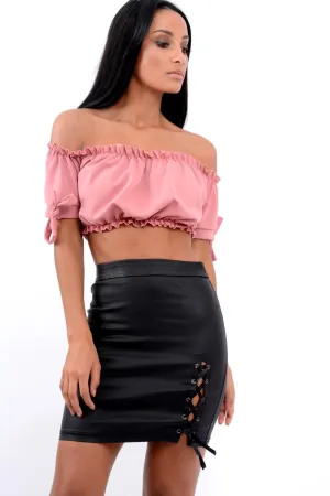 Rose Ruched Bardot Gypsy Crop Top - Janette