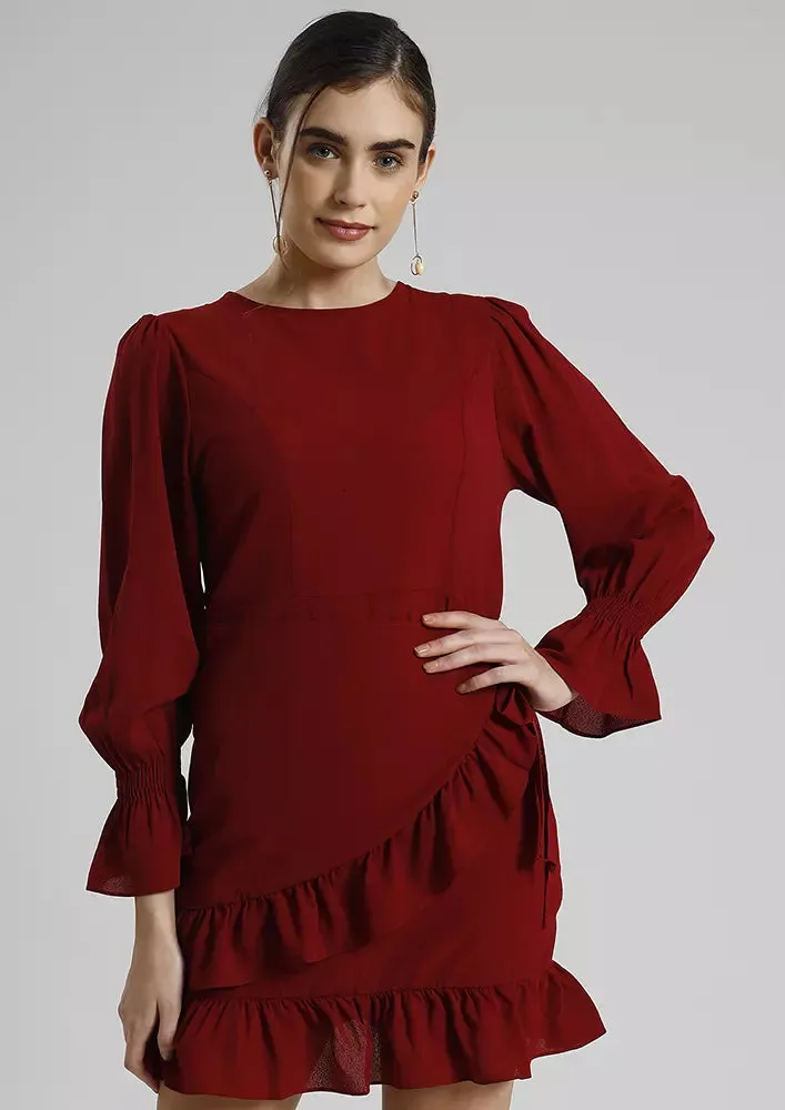 Ruffle Hem Wrap Dress