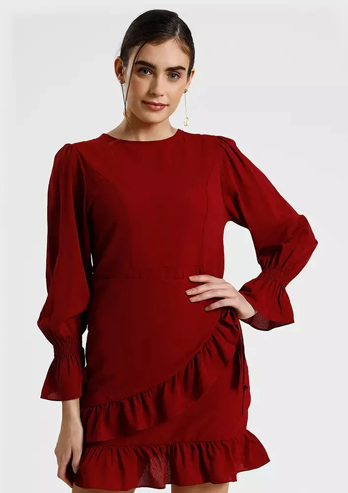 Ruffle Hem Wrap Dress