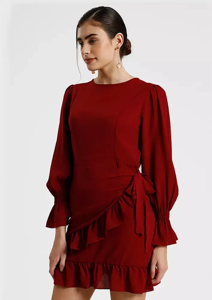 Ruffle Hem Wrap Dress