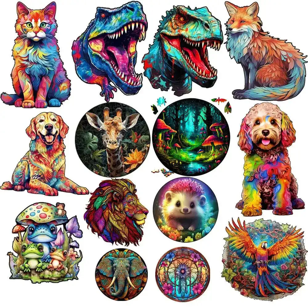 Set 2 Unique Wooden Animal Jigsaw Puzzle, Animal Shape, Wooden Jigsaw Puzzle, Mindfulness & Educational Animals Game for All Ages, Unique Sustainable, Wildlife Gift, Christmas gift Idea C164