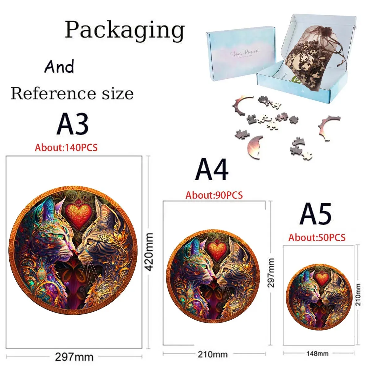 Set 2 Unique Wooden Animal Jigsaw Puzzle, Wooden Jigsaw Puzzle, Mindfulness & Educational Animals Game for All Ages, Unique Sustainable, Wildlife Gift, Christmas gift Idea C165