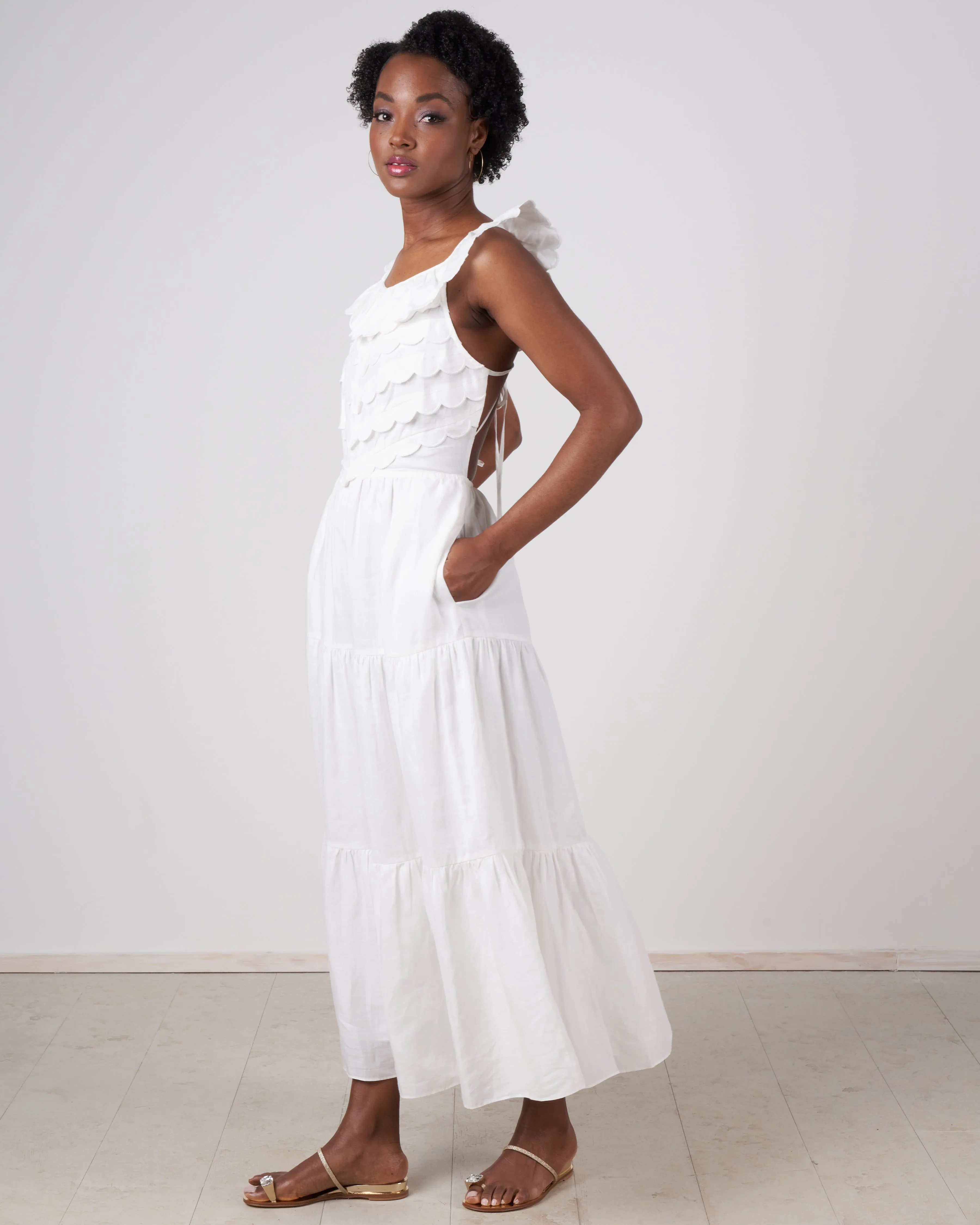 shannon scallop dress - white