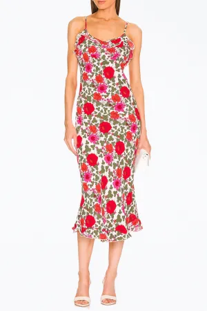 SHELLEY RAMBLING FLORAL-PRINT CREPE MIDI DRESS