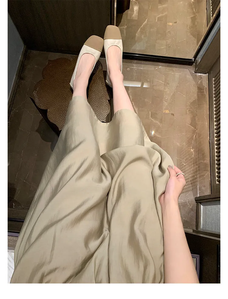 Square Toe Soft Sole Thick Heel Women's Shoes Color Matching Shallow Mouth Flat Shoes