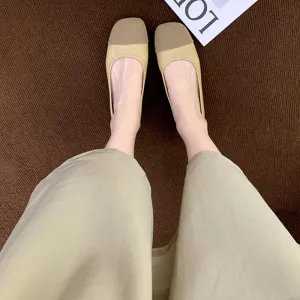 Square Toe Soft Sole Thick Heel Women's Shoes Color Matching Shallow Mouth Flat Shoes