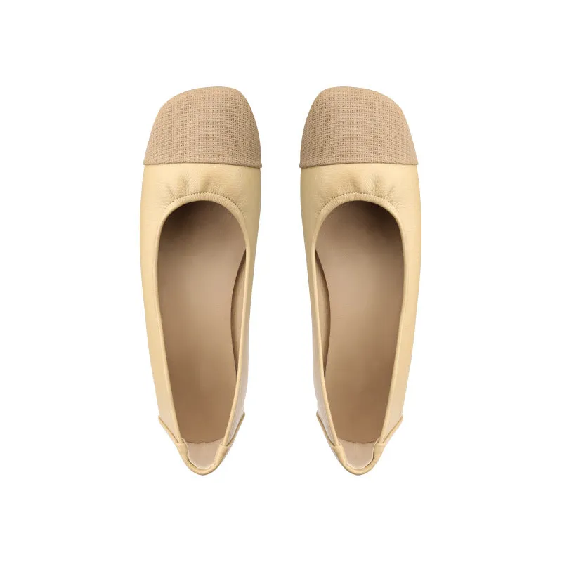 Square Toe Soft Sole Thick Heel Women's Shoes Color Matching Shallow Mouth Flat Shoes