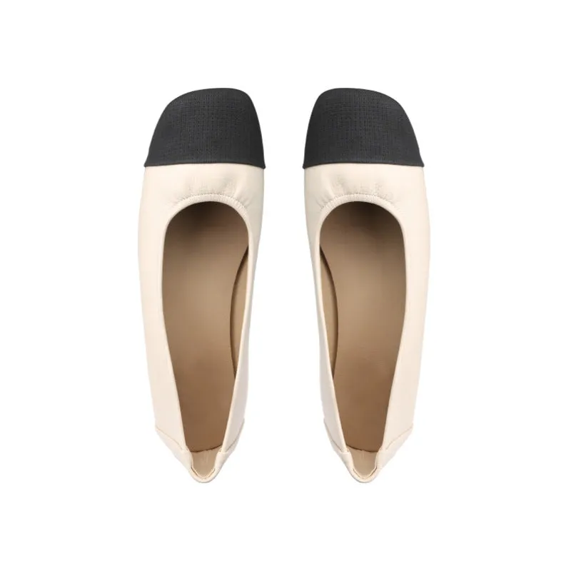 Square Toe Soft Sole Thick Heel Women's Shoes Color Matching Shallow Mouth Flat Shoes