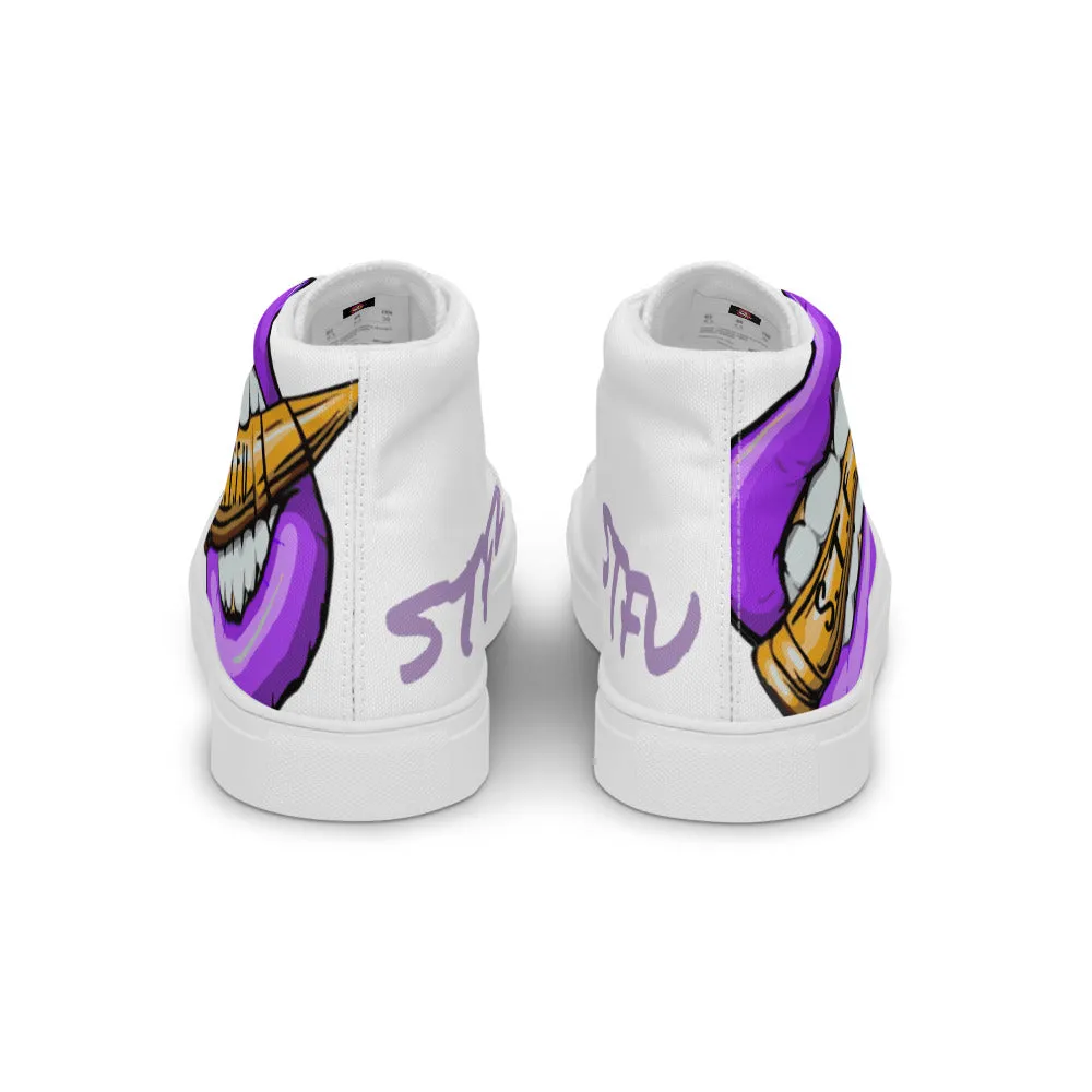 STFU Electric Purple Logo Women’s High Top Canvas Shoes - White